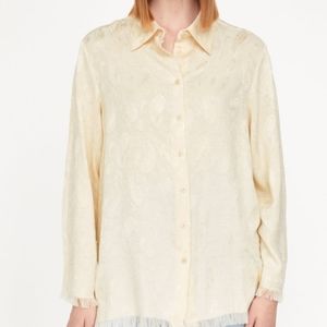 Jacquard frayed Silk Cream Blouse